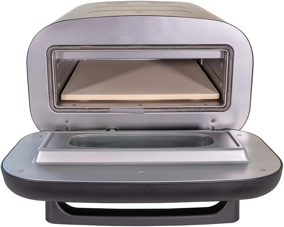 Unold Alfredo 68806 Pizza Oven with door open, showing pizza stone