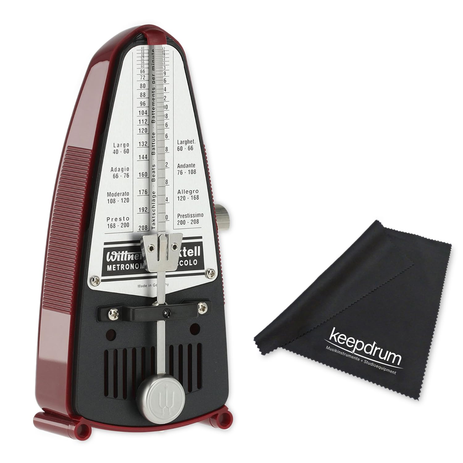 Wittner mechanisches Metronom 834 Taktell Piccolo Rot mit keepdrum Mikrofasertuch