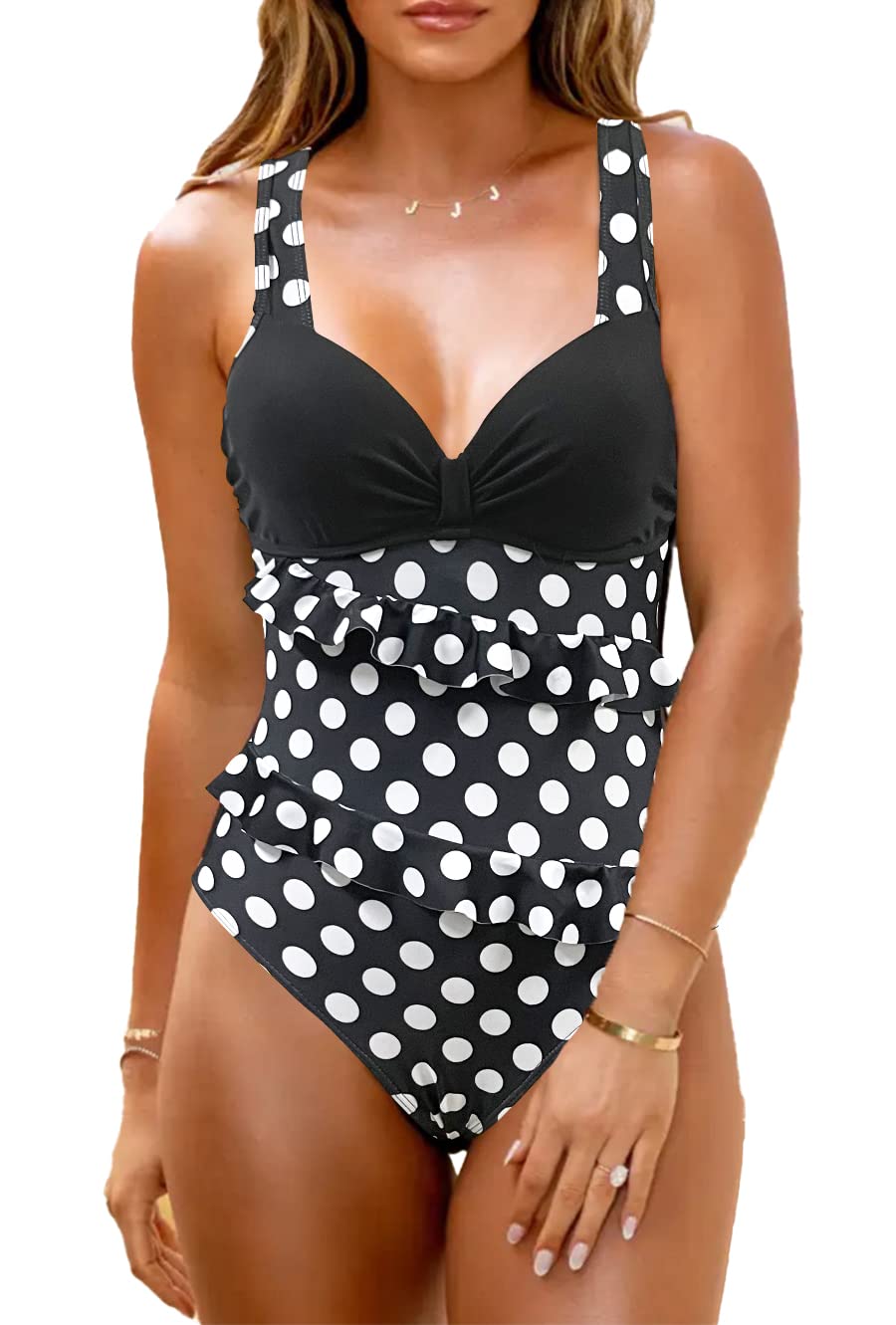 JFAN Bañadores Mujer Trajes de Baño de Una Pieza Push Up Bikini Bandeau con Volantes Bañador Mujer Reductor Barriga