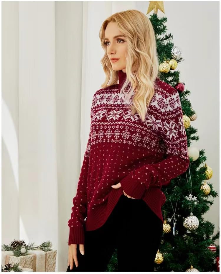 Christmas Sweater for Women Xmas Snowflake Print Turtleneck Knitted Sweater 2026 Fall Winter Casual Pullover Tops - Image 3
