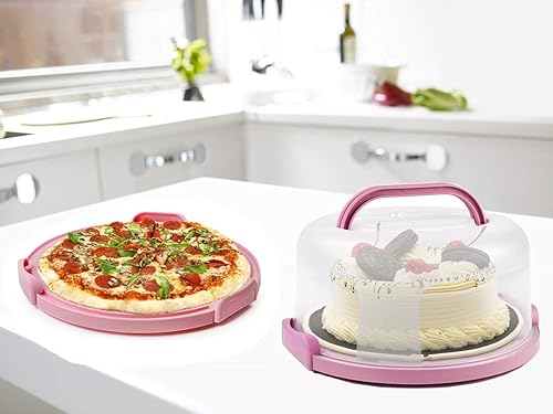 Miniatura 8 de Zoofen - Porta tartas de plástico con asa, soporte para tartas de 10 pulgadas con tapa, contenedor rosa para tartas redondo de 10 pulgadas para