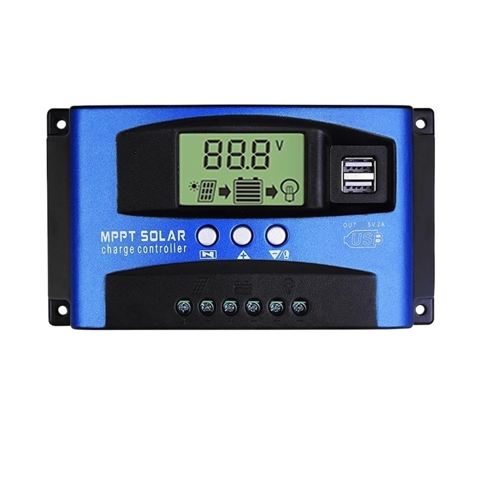 Regolatore di carica solare, Regolatore Di Carica Solare 100A 60A 50A 40A 30A Per Pannello Display LCD Doppio USB Con Carico(30A)