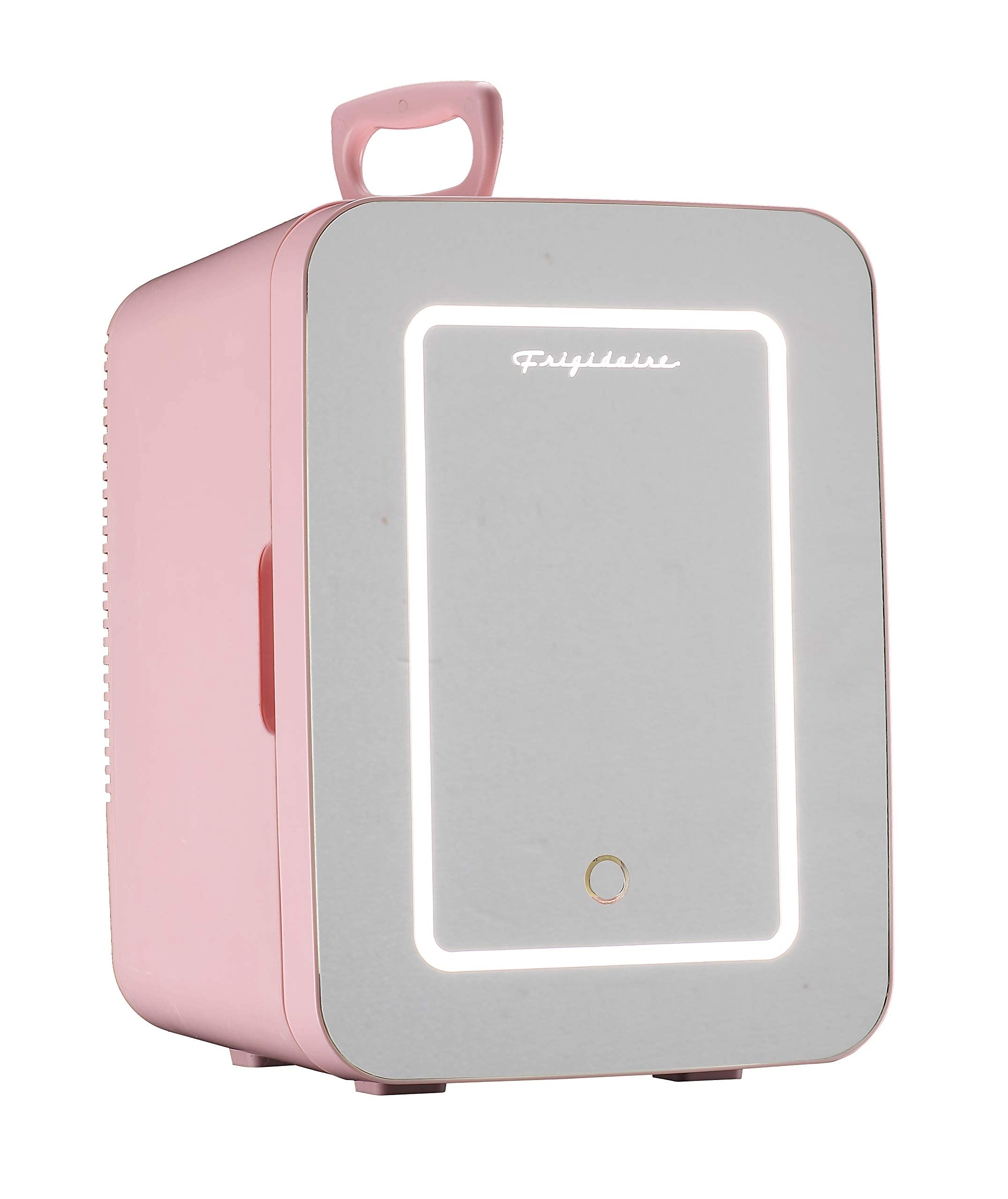 FRIGIDAIRE EFMIS170-PINK Mini Portable Compact Personal Fridge, 6.5 L Capacity, 9 Cans, Makeup, Skincare, Freon-Free & Eco Friendly, Includes Home Plug & 12V Car Charger, PINK (Renewed)