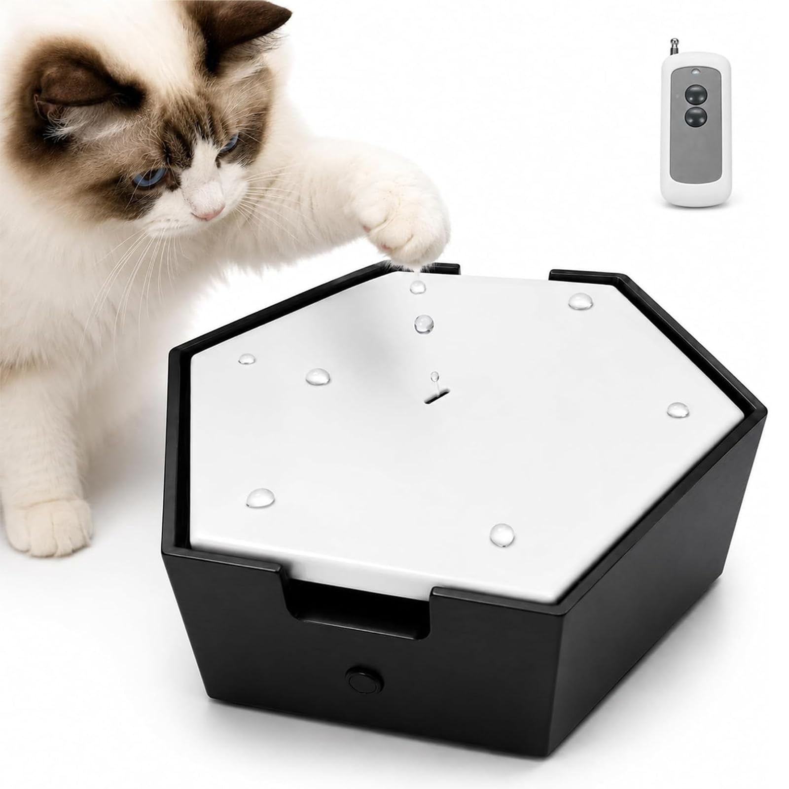 Gioco Automatico A Goccia Dacqua per Gatti, con Telecomando, Ideale per Gatti da Interno. capacità Dellacqua: 400 Ml. Pompa di Protezione Contro Il Funzionamento A Black Plug-in