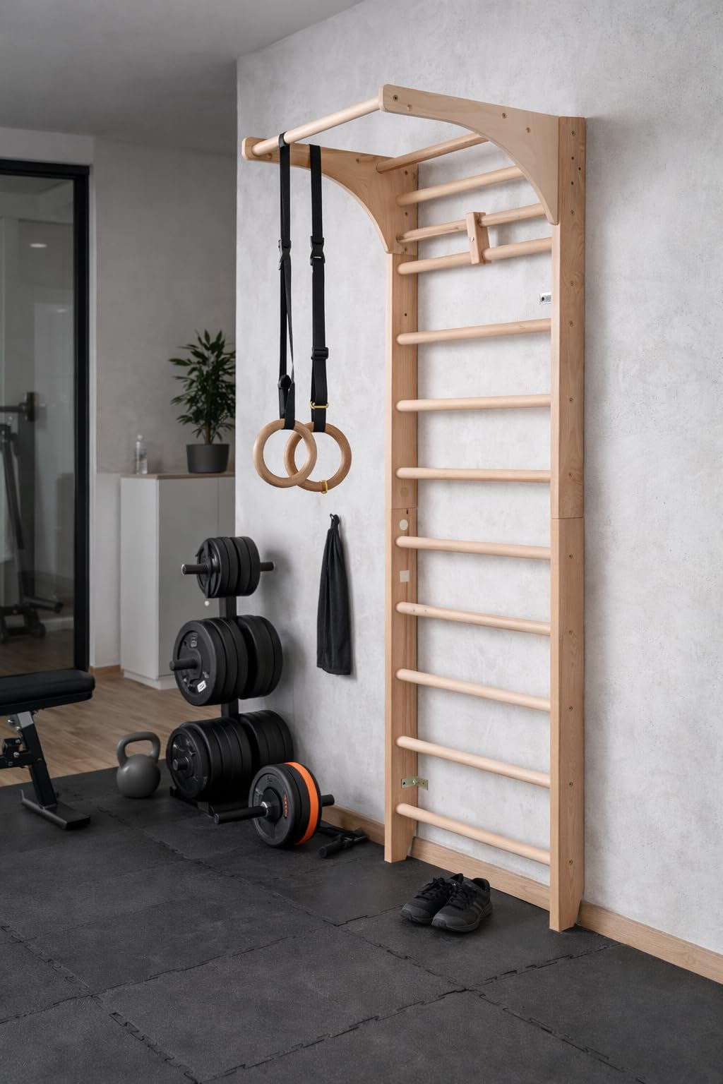 Espaldera de Gimnasio Kombi-1-220 – Escalera Sueca de Madera para Niños y Adultos, Barras de Fitness, Juego y Entrenamiento en Casa