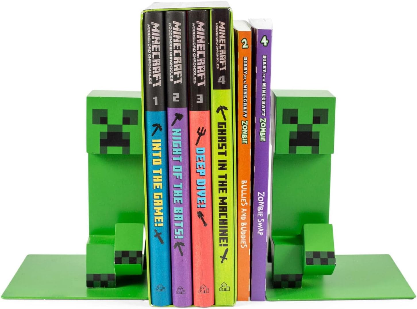 Minecraft 6-Inch Creeper Bookends, Set of 2 | Bookshelf Decor Room Essentials, Storage Organizer for Shelves and Desktops, Book Stoppers | Video Game Gifts and Collectibles