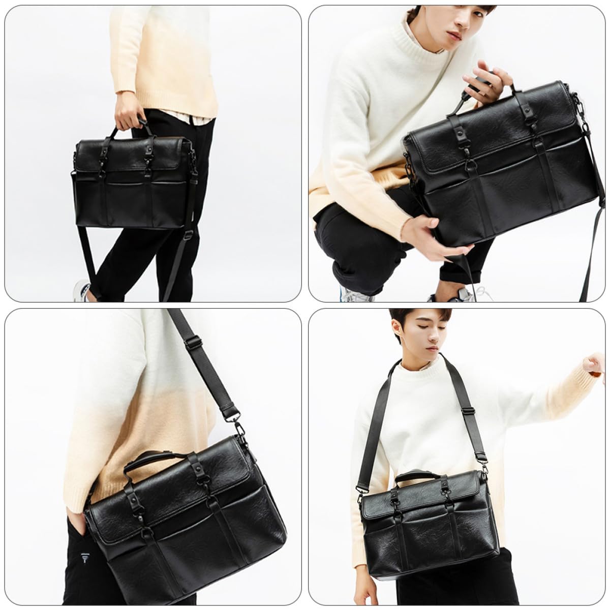 VILLCASE Aktentasche und Leichtem Leder Großer für Gewicht Kapazität Business Schultertasche aus Pu Herren Büro und Alltag