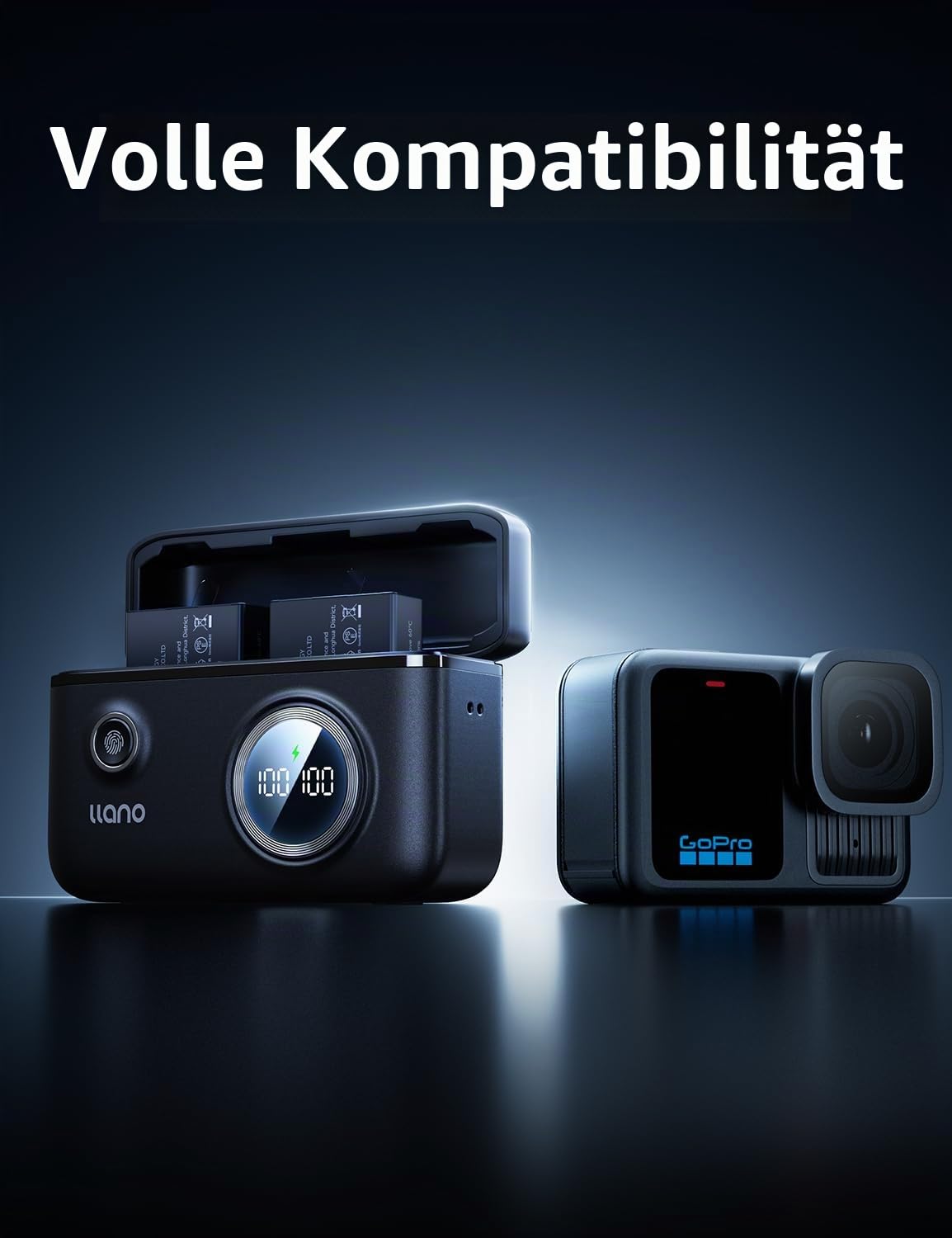 llano 2er-Pack Akkus für GoPro Hero 13 & 18W USB-C Dual Ladegerät | 1950mAh Akkus, LED Smart Display, Magnetische Abdeckung, TF-Karten-Steckplatz