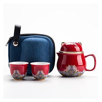 Cute Lucky Cat Pocelain Tea Set Creative Maneki Neko Ceramic Tea Cup Pot with Strainers Lovely Plutus Cat Teapot Travel Teaware (Color : Red)