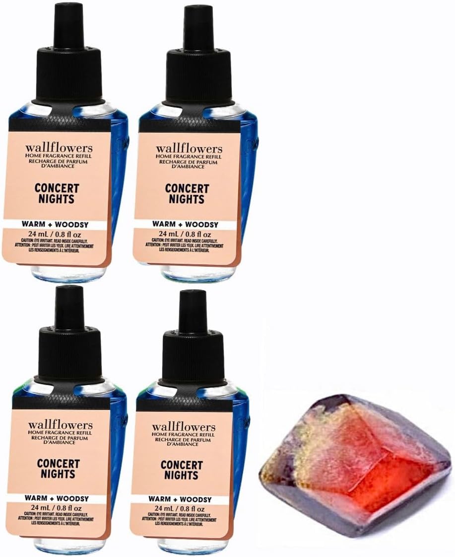 Concert Nights - White Barn - Bath/Body Work - 4 Pack Wallflowers Home Fragrance Refills 0.8 fl oz / 24 mL and Stone Soap Natural (Packaging May Vary)