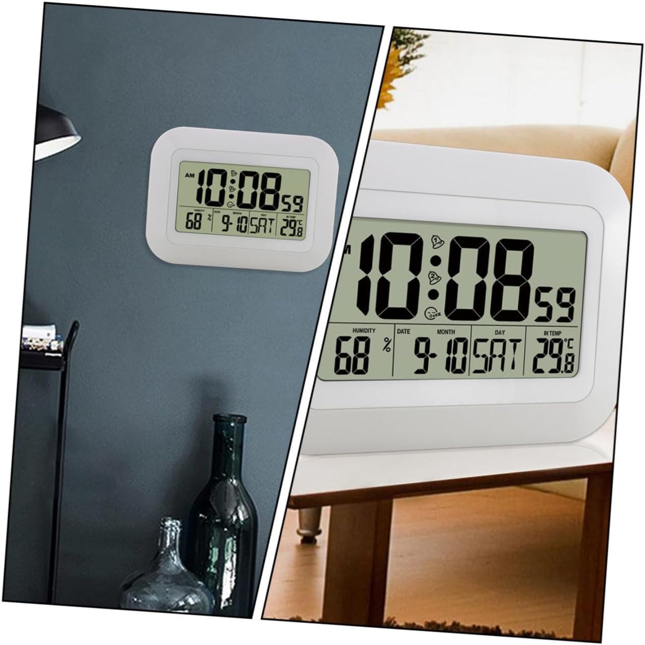 PRETYZOOM 1Pc Hanging Electronic Alarm Clock Multi Functional Wall Mounted Design with Date Temperature Humidity Display for Home and Office Use Finish
