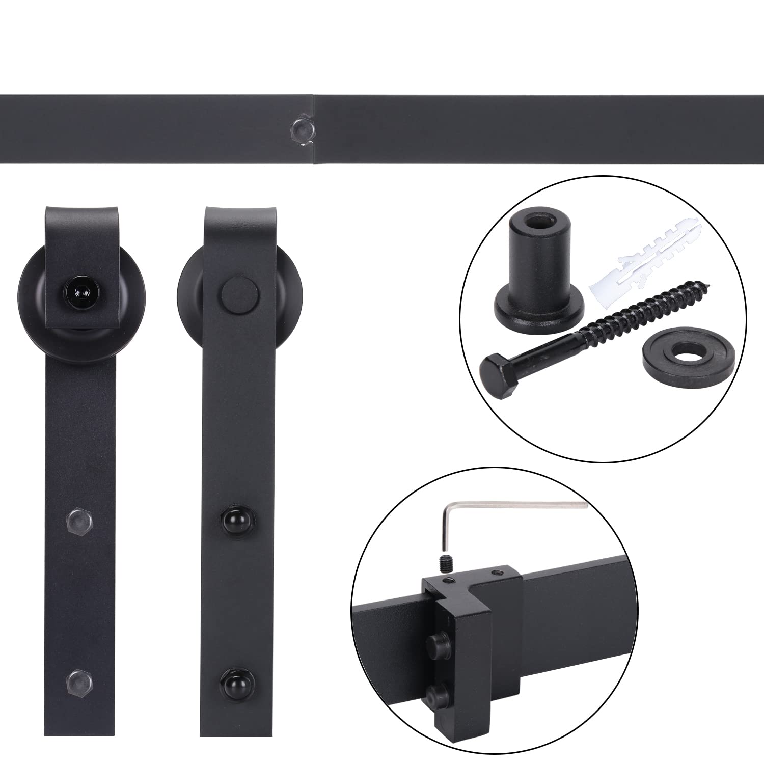 Kit de hardware para puerta de granero deslizante, kit de carril, puerta corrediza para doble puerta, sistema de riel kit para puertas correderas (11,55FT/352cm doble puerta)