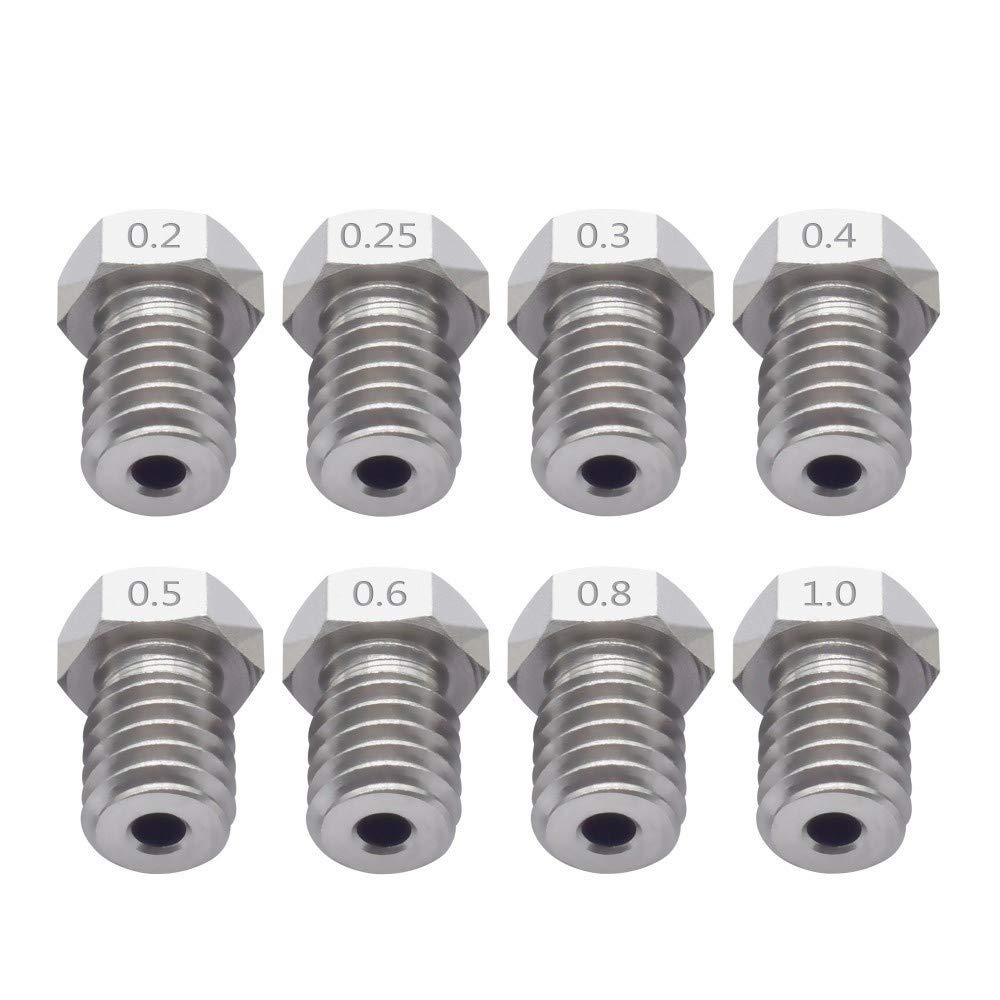 Druckerteile 50 Teile/los 3D-Drucker V5/ V6 Edelstahldüse Gemischte Größen 02-10 mm M6 Schraubgewinde für 1,75 MM Filament Ersatzteile (Größe: 0,2 mm) (Size : 0.8mm)