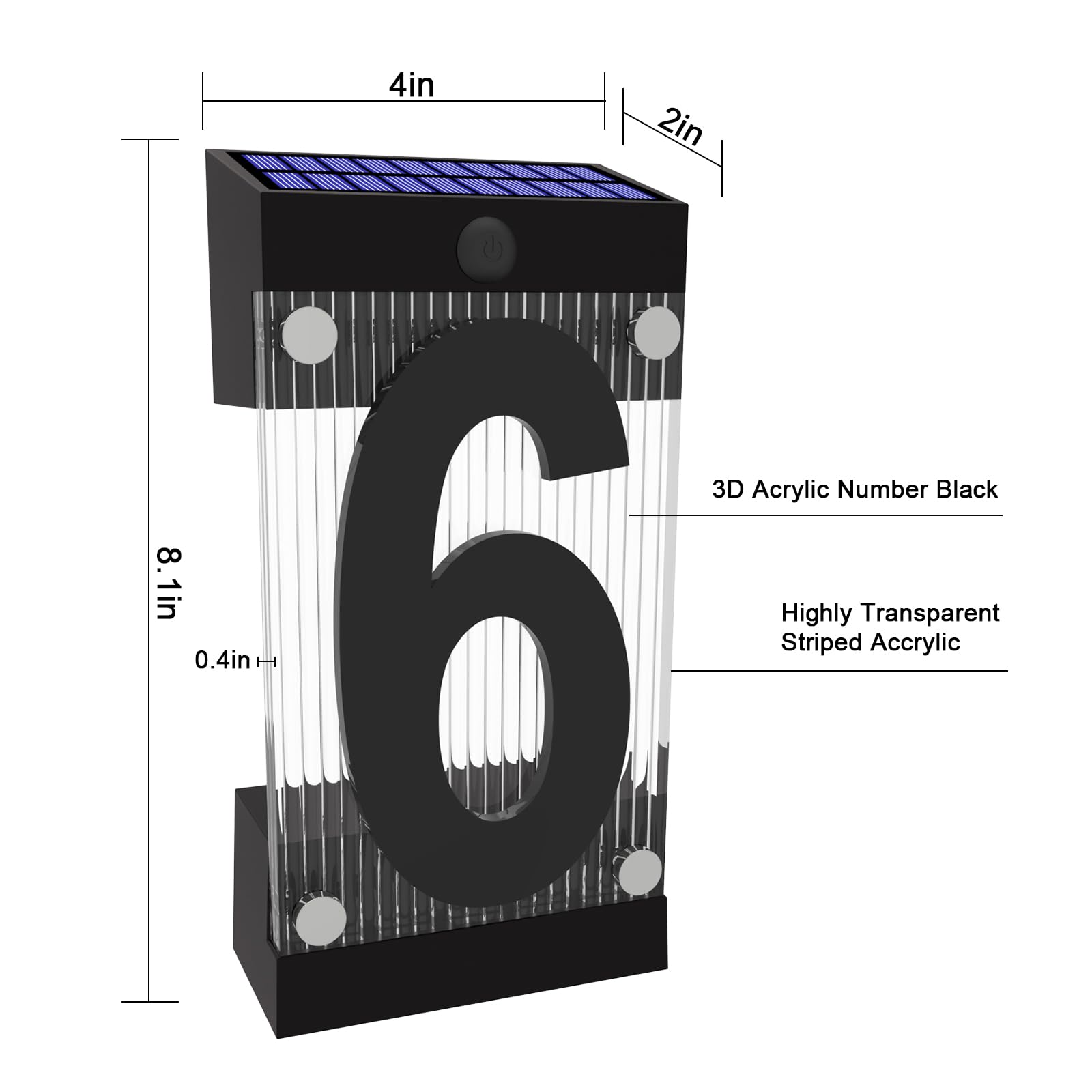 Solar-Hausnummern für draußen, 3D-Acryl-Zahlen, buntes Licht, Fernbedienung, Solar-Adressschild, beleuchtet, moderne Adressnummern, solarbetrieben für Hof Street (Nummer 6)