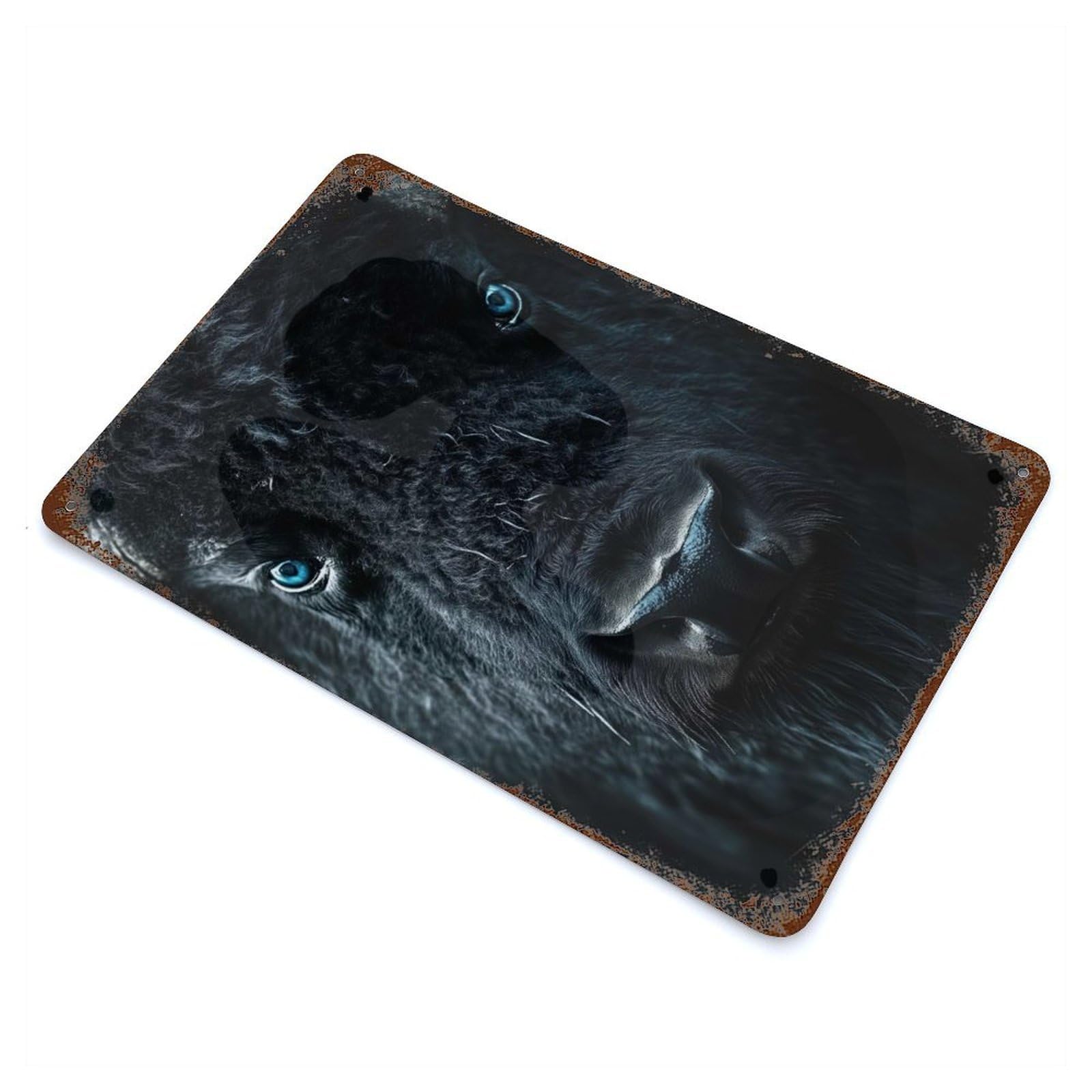 Intense Bison Portrait with Blue Eyes 11.8"x7.9" Retro Metal Sign, Industrial Home Decor for Basement, Hobby Room And Garage Decor