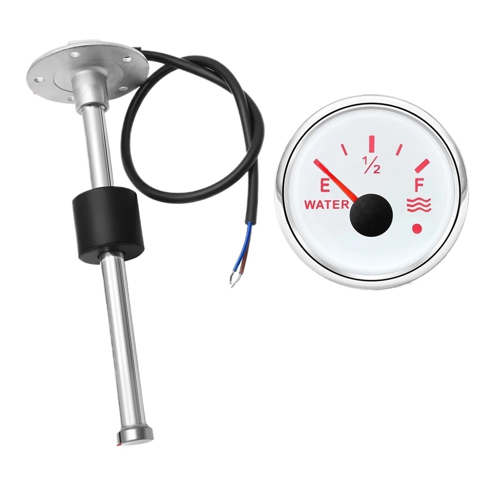 52-mm-Wasserstandsanzeige, 7-Farben-Hintergrundbeleuchtung mit Blitzalarm + Wasserstand-Schwimmersensor 0-190 Ohm Autoanzeige Universal(With 400mm sensor)