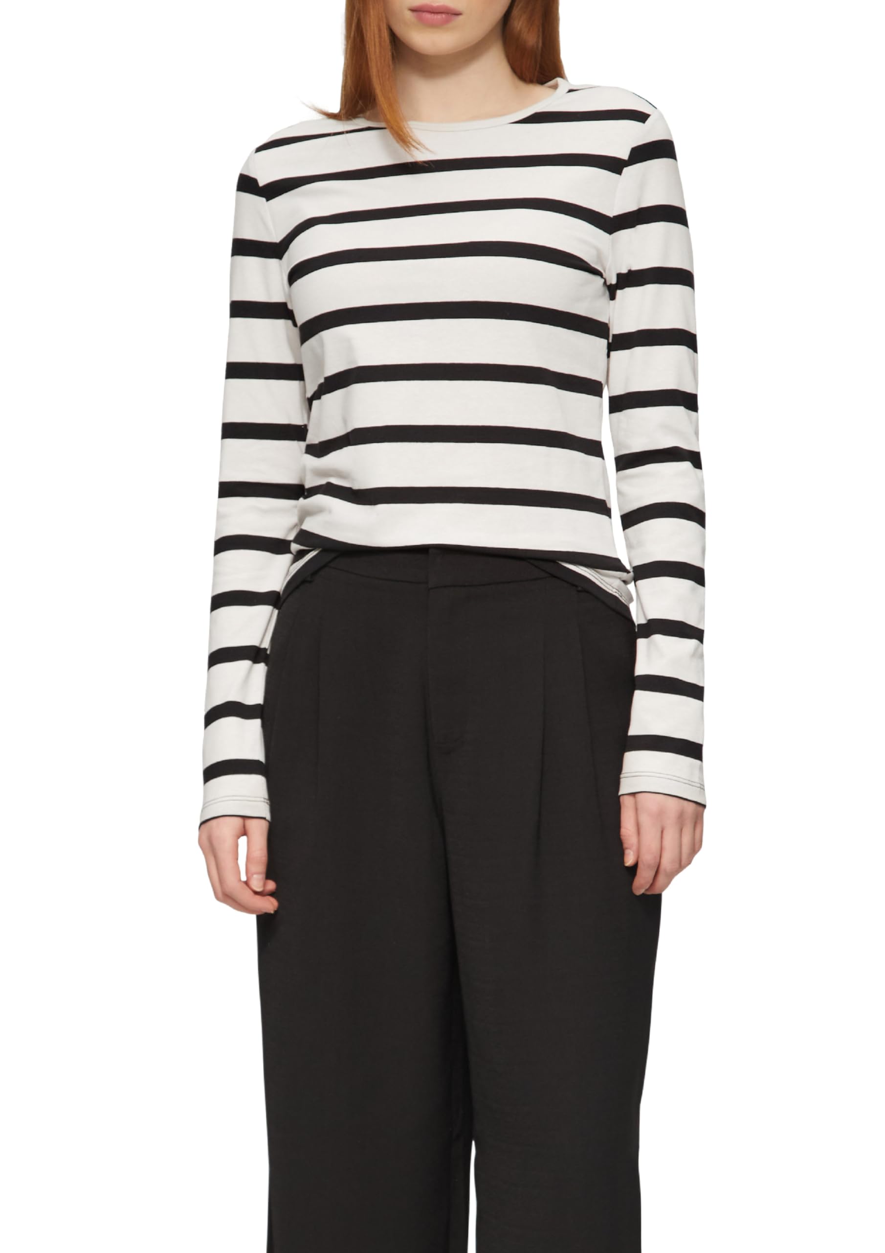 QS Slim Crew Neck Striped Shirt, Black, XL