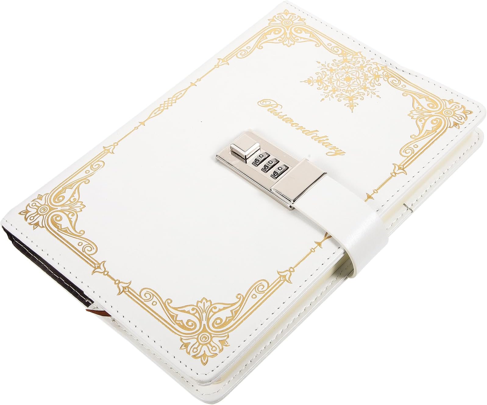 Vintage Style White Pu Cover Notebook with Combination Code Lock, Spiral Bound Lockable Diary Journal for Secure Note Taking and Personal Use