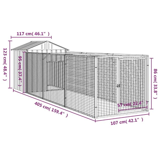 Foto 3 de 7 de vidaXL Caseta Perros con tejado Acero galvanizado Gris 117x405x123 cm