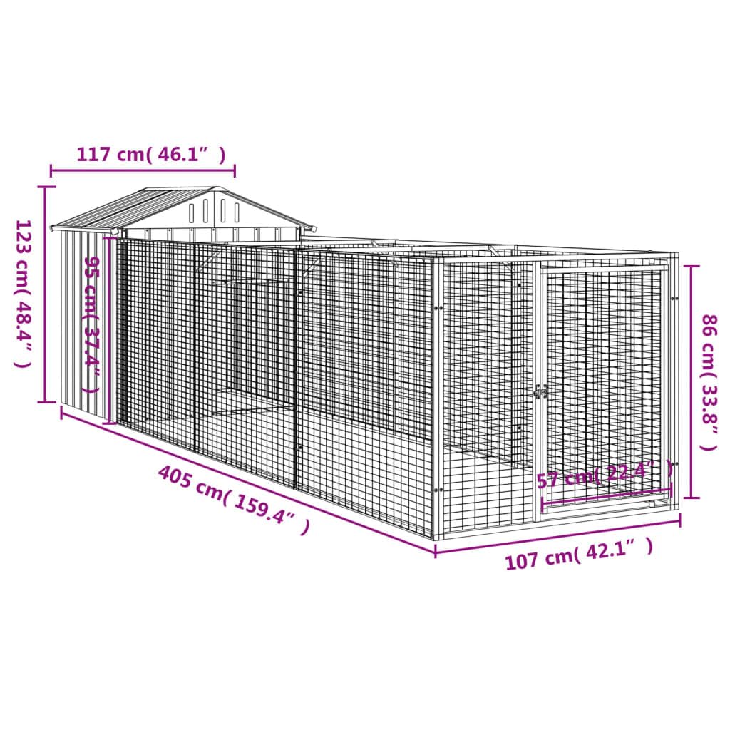 vidaXL Caseta Perros con Tejado, Casa Jaula para Mascotas con Corral, Perrera para Cachorros, Refugio para Animales, Acero Galvanizado Gris