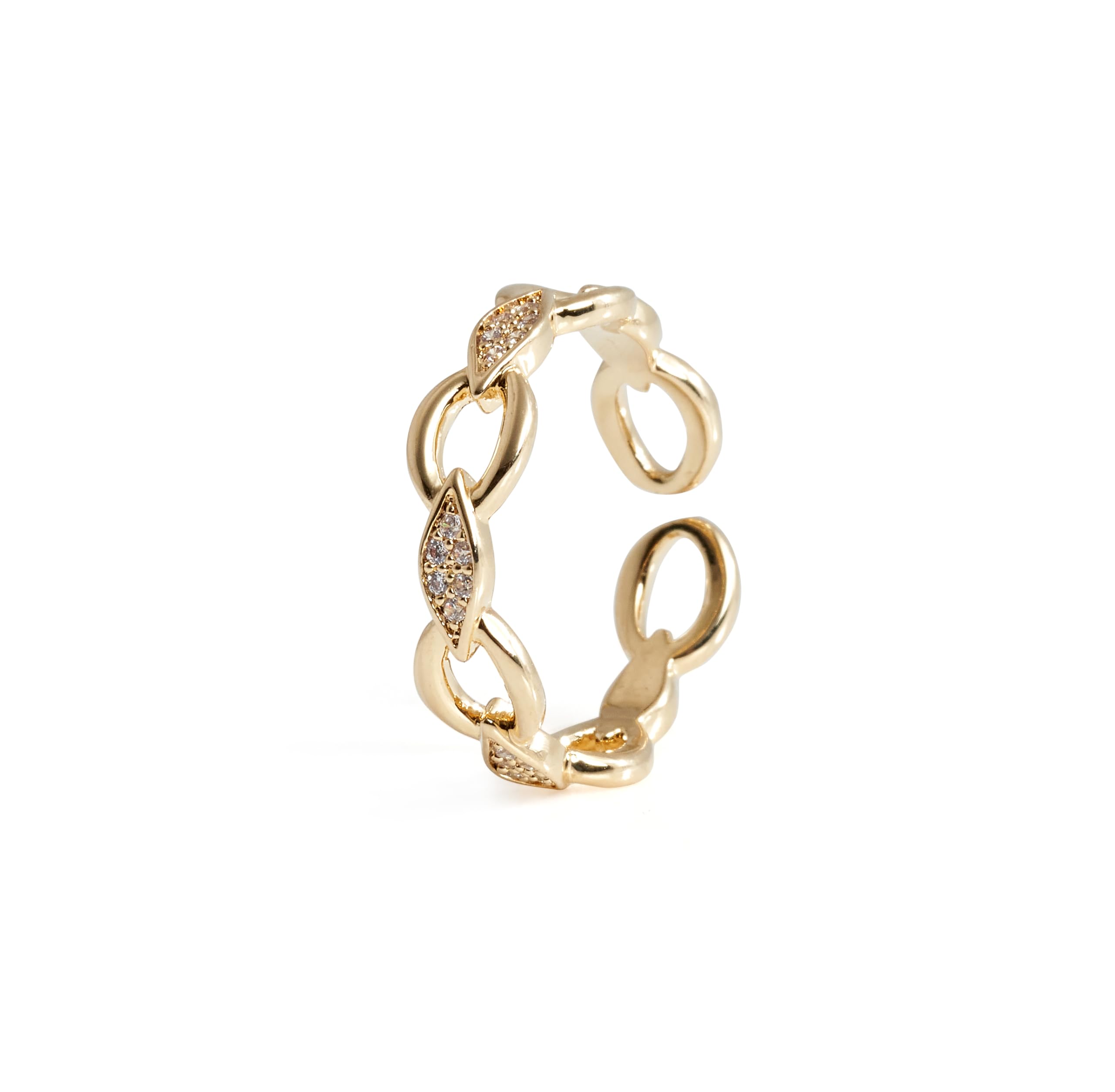 Elegant Chain Link Ring with Leaf Motif & Sparkling Stones Adjustable Ring for Women & Girls-picture-16