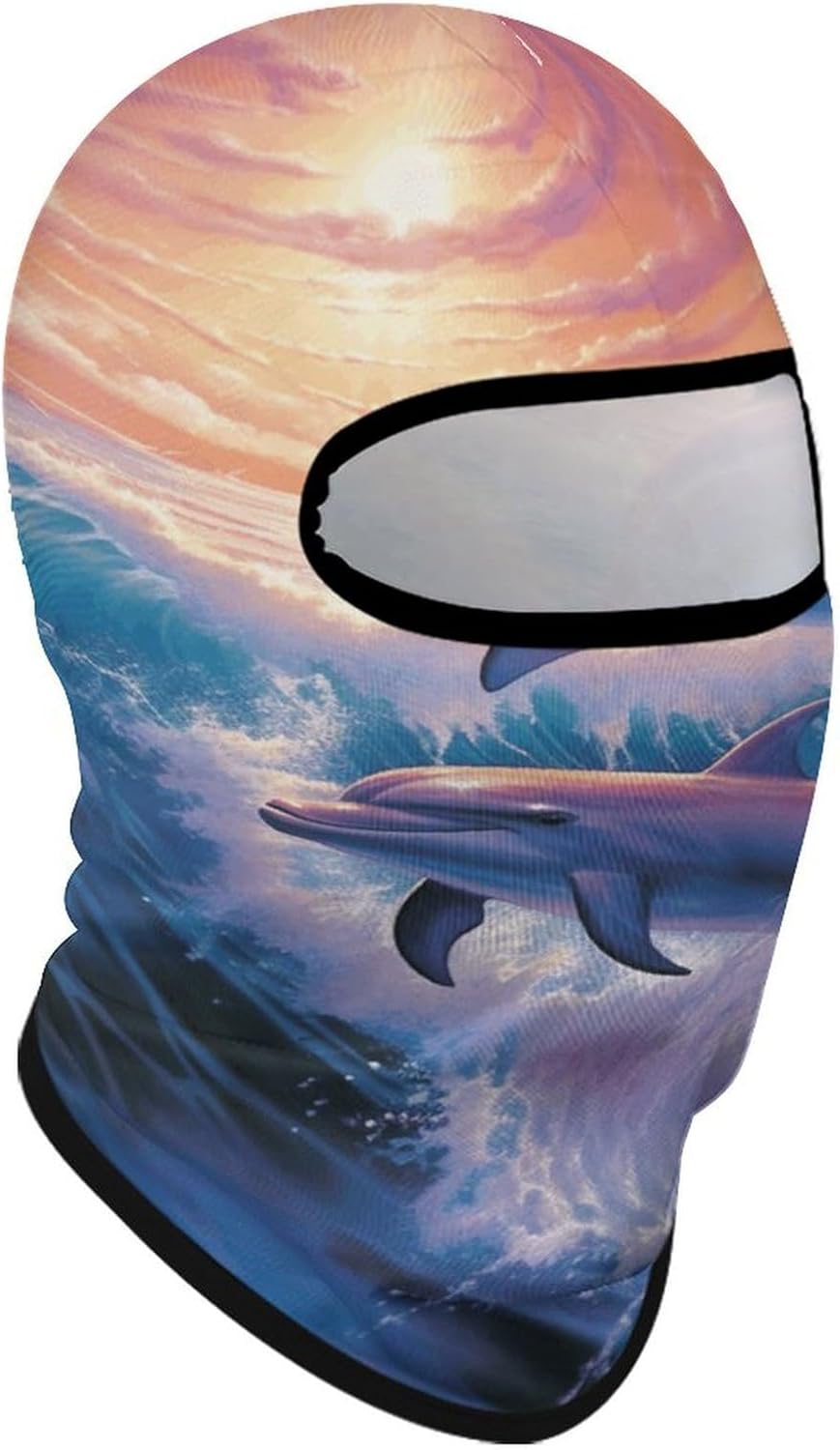 Balaclava Face Mask for Men Women Sun Protection Full Face Cover | Breathable Dolphins Art Full Face Mask Windproof Ski Mask Motorcycle Helmet Lining for Outdoor Sport Cycling
