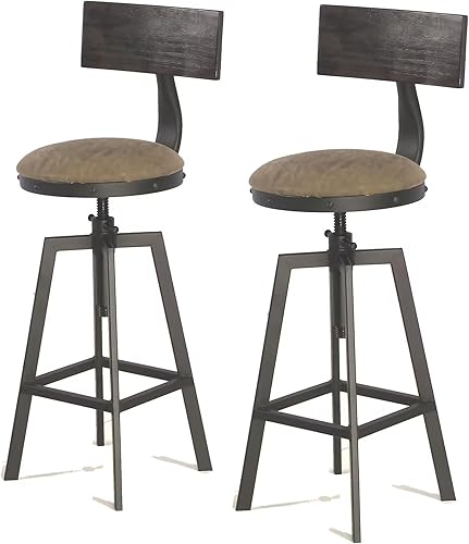 Diwhy Taburete de bar industrial de poliuretano, asiento de metal, altura ajustable, giratorio, altura de mostrador, silla de bar con respaldo,