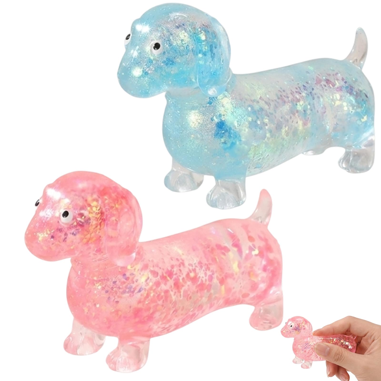 2 PCS Sausage Dog Squishy, Squishy Dog, Dog Squishy for Breaks and Office Work, Party Favor Tools with Fun Shape, Glitter Dog Squishies with Durable Build