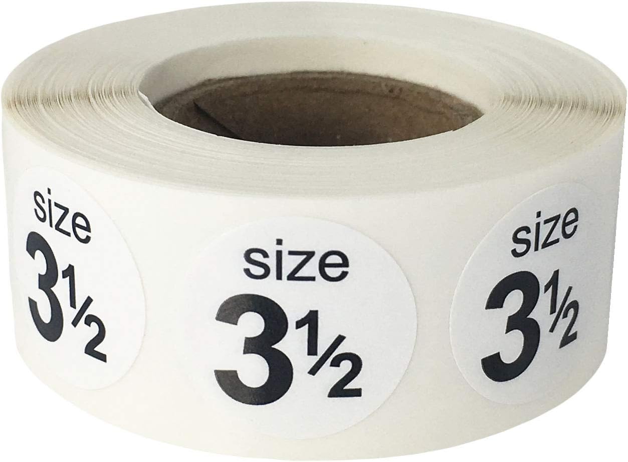 Shoe Size 3 1/2 White Stickers - 3/4 Inch Round, 500 Semi-Gloss Adhesive Labels Per Roll for Retail, Footwear Inventory, and Organization - Made in the USA