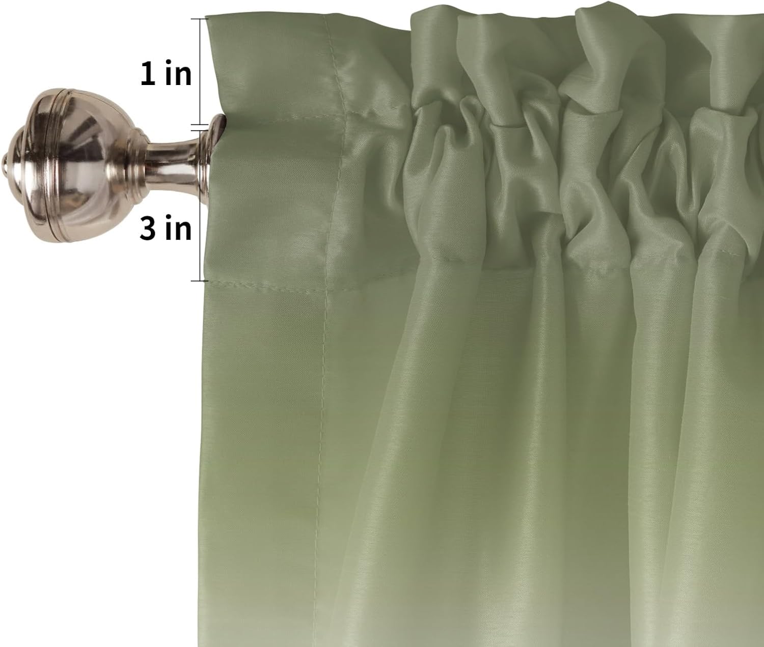 Curtain Valance 42" x 18", Sage Green Ombre Window Valances Rod Pocket Curtains Drapes, Farmhouse Sage Green Ombre Short Topper Curtain for Kitchen Cafe Living Room, 1 Panel