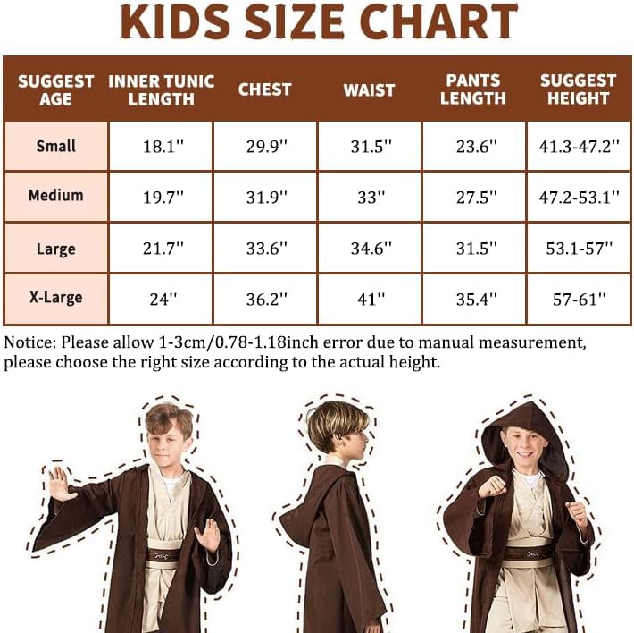 SINSEN Jedi Costume for Kids Jedi Tunic Hooded Robe Belt Lightsaber Top Pant Obi Wan Dress Up Outfit for Halloween Cosplay Party Costume for Boys Girls Ages 3-12 Years - Image 7