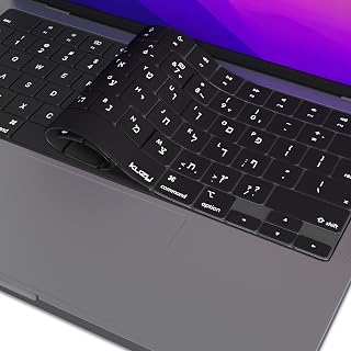 Kuzy Hebrew Keyboard Cover for MacBook Pro 14 inch 2021 A2442 and 16 inch M1 Silicone Skin M2 2022 MacBook Air 13.6 Keyboard Cover A2681, Hebrew