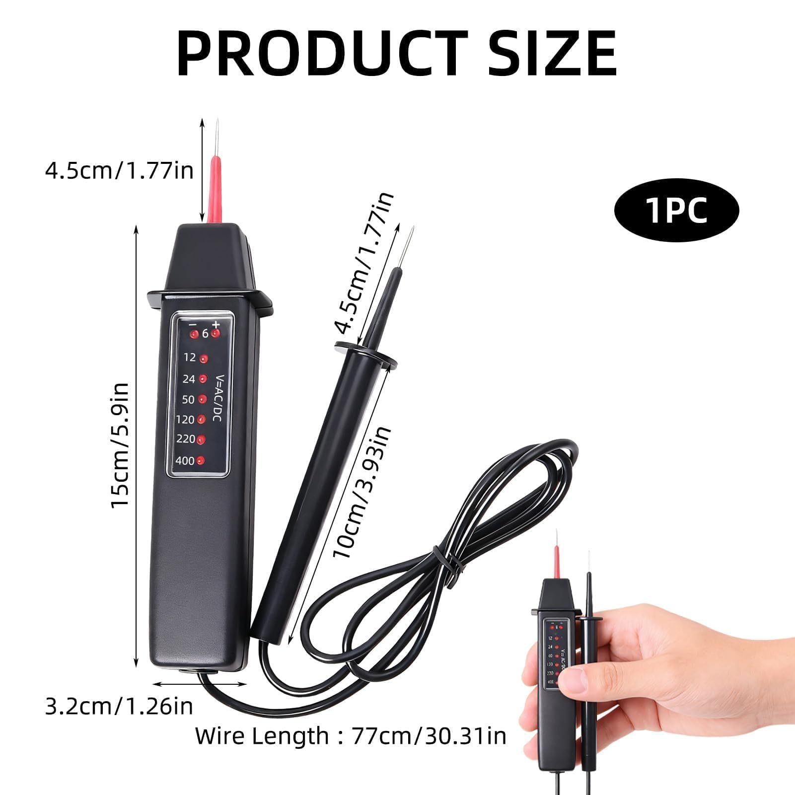 Comprobador de Tension Bipolar 6v - 400V (AC)/ 6v - 500V (DC) Comprobador de Corriente Buscapolos Electricista Probador de Voltaje LED sin Batería Detector de Voltaje Profesional