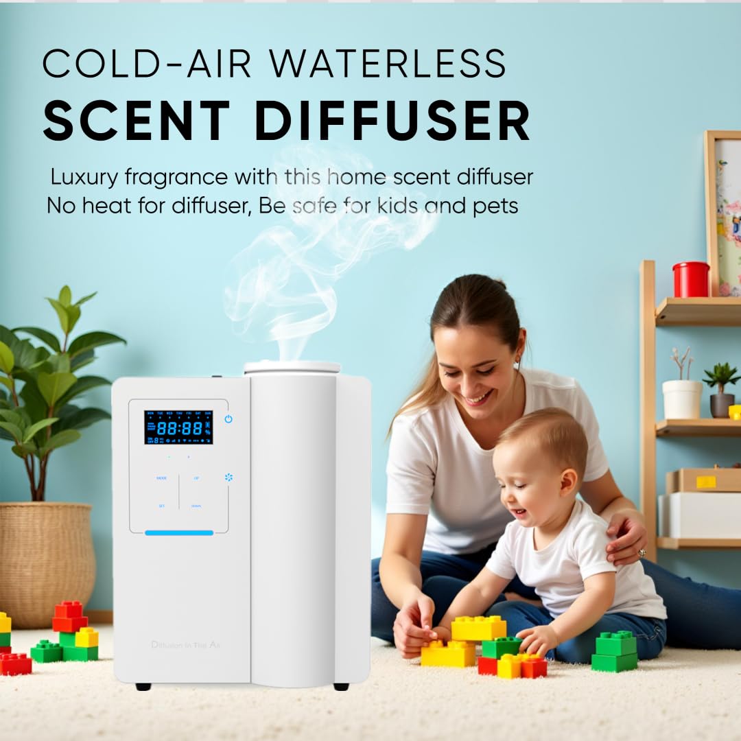 Difusor – Máquina de aroma Bluetooth HVAC para espacios de 7,500 pies cuadrados, difusor de aceite esencial sin agua de larga duración para el hogar, oficina y spa, difusor de aromaterapia con