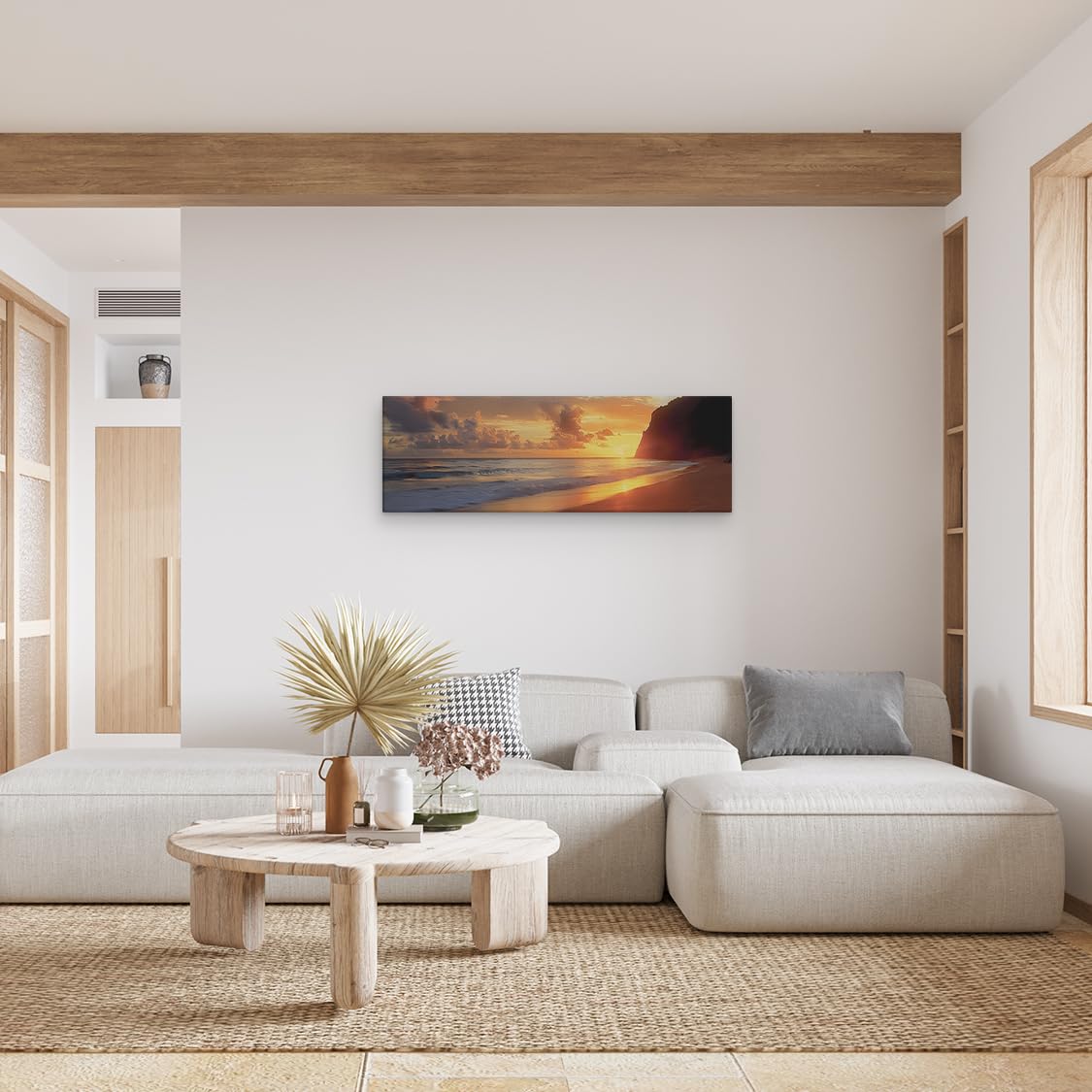 Artaza Leinwand Bilder Sonnenuntergang Meer - 90x30 cm - Wanddeko Strand - Wandbilder Ozean - Deko Wohnzimmer