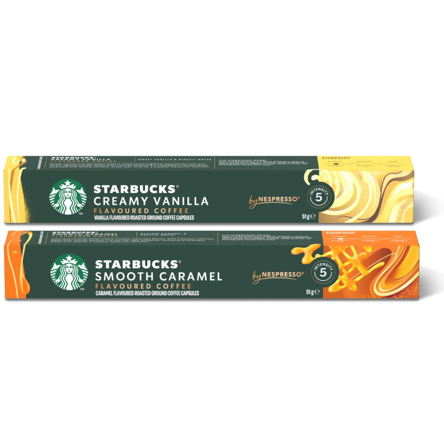 Starbucks Flavoured Coffee Capsules Combo Pack By COUGAR – Creamy Vanilla & Smooth Caramel – Intensity 5 – Compatible with Nespresso Original Machines – 2-Pack (20 Capsules Total) – Sweet, Aromatic & Balanced Espresso Pods 51g Each - (Imported-SWZ)-image-5