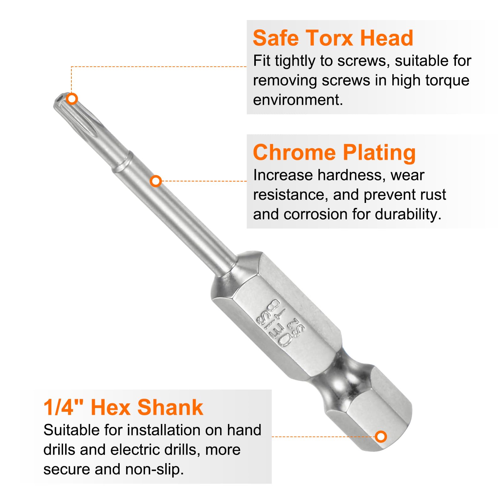 HARFINGTON 2pcs T27 Security Torx Bit 1/4\" Hex Shank 3\" Long S2...