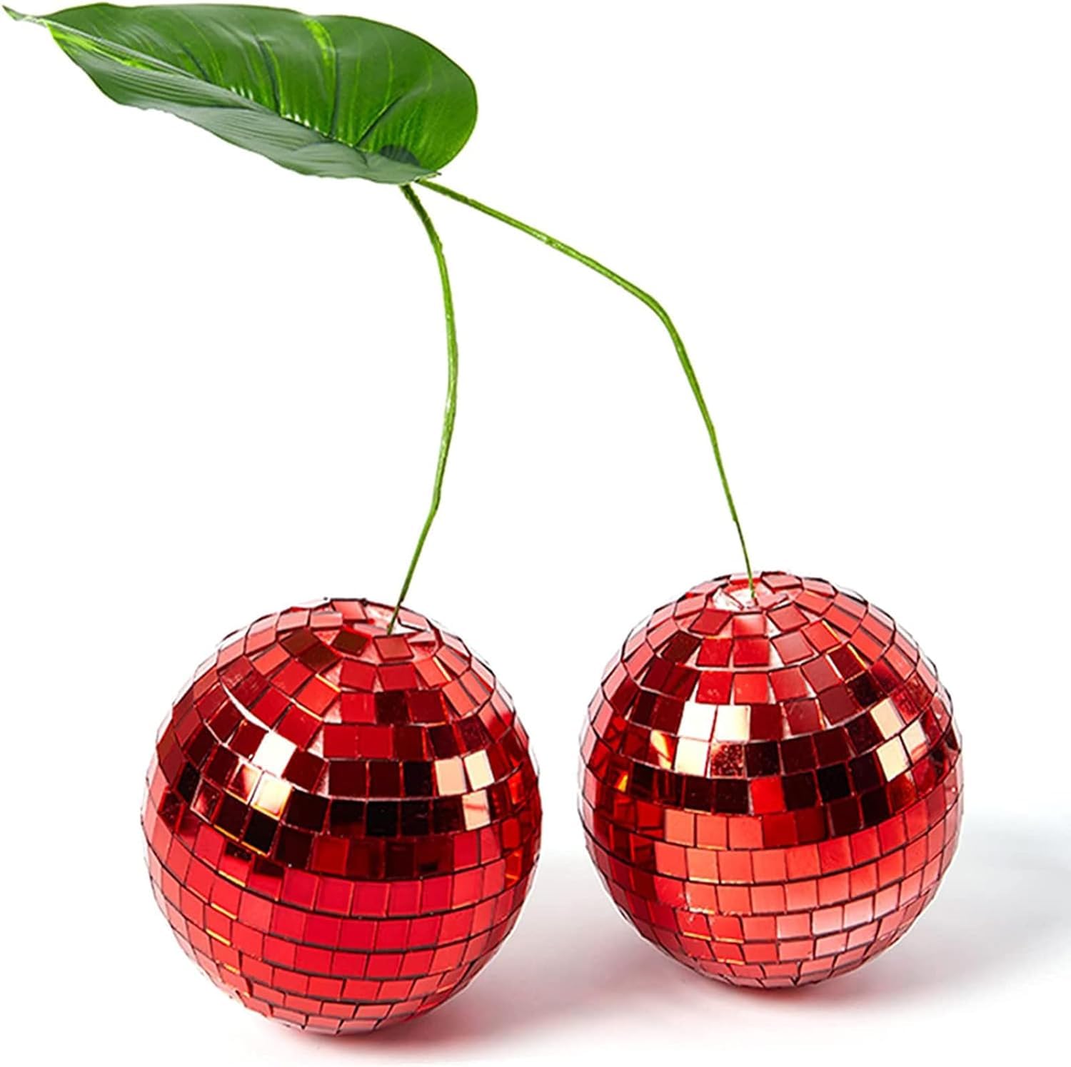 Azonee Cherry Disco Ball Decor, Double Mirror Glass Ball Cherry Decor for DJ Dance Club Stage Party Wedding Holiday Decoration Lighting Home Decor Business Window Display Holiday Decoration, 10cm