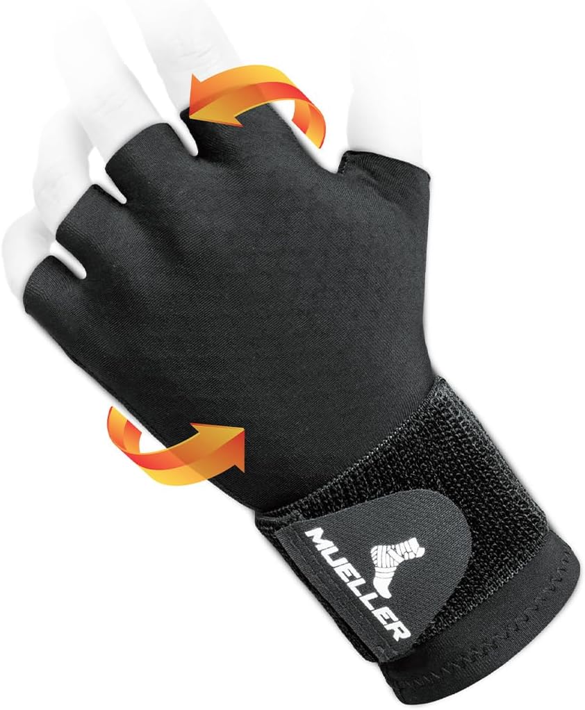 Mueller Sports Medicine Compression Glove for Men and Women, Hand & Wrist Pain Relief Support, Ideal for Carpal Tunnel, Arthritis, Fits Right or Left, Black, One Size