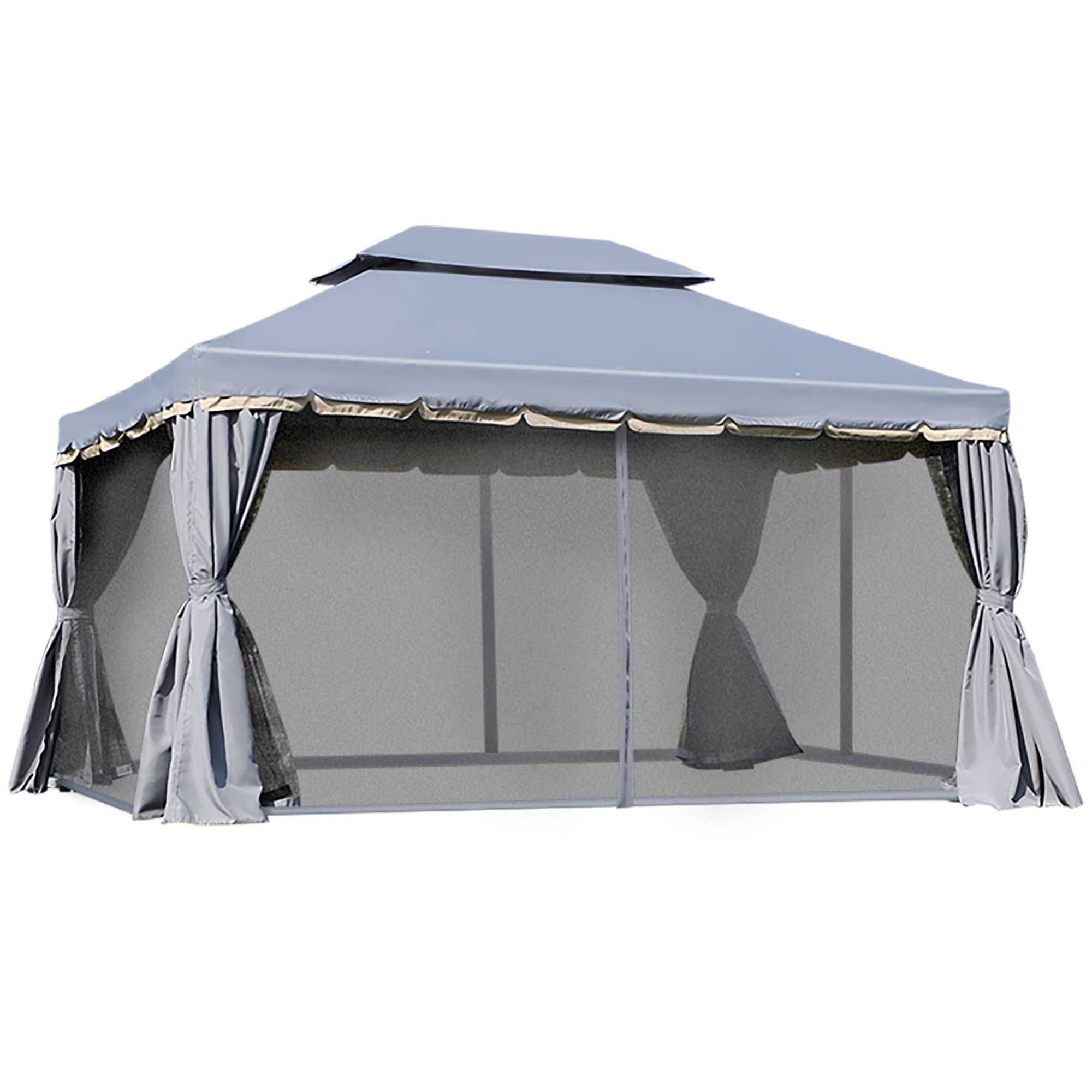 Outsunny Tonnelle de Jardin Extérieur Barnum Toit Double 4x3m Gris | Rideaux et Moustiquaire, Tente de Réception en Aluminium, pour Terrasse Patio Mariage Baptême