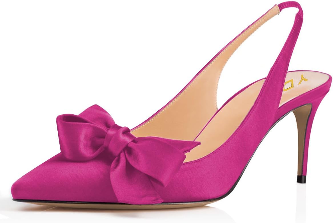 YDN Women's Stiletto Mid Heels pumps Pointed Toe Slingback Slip on Dress Evening Prom Sandals Shoes with Stripe Bows