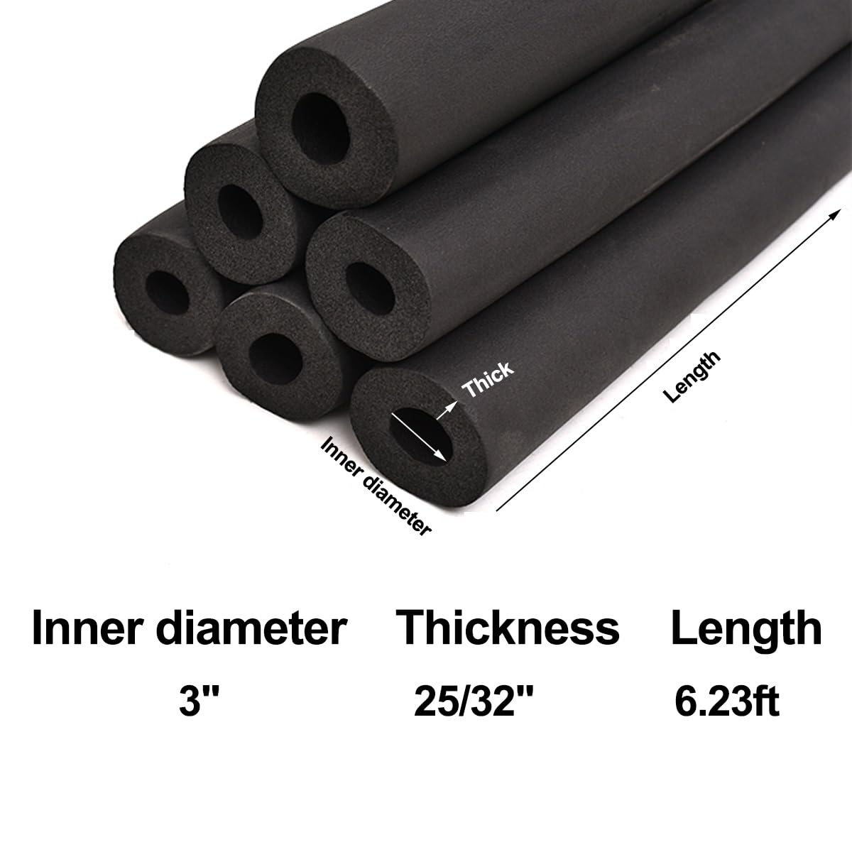 Tubo isolante per tubi in schiuma ad alta densità, impermeabile, ignifugo, lunghezza 1,90 m, (da 2,2 cm a 4-0,6 cm) (ID 7,6 cm x T 2 cm)