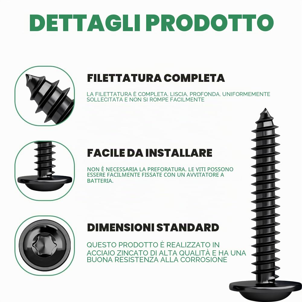100 viti a testa piatta nere M4 x 10 mm, viti a testa bombata in legno, A2 V2A, viti per legno nere in acciaio inox, viti nere per pannelli acustici, viti a testa piatta Torx