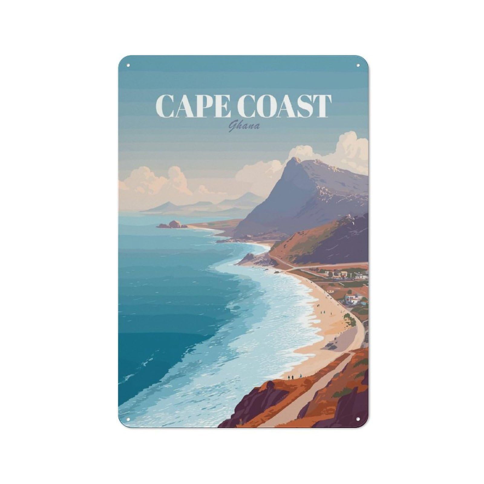 Junmoney Style-12 Cape Coast Ghana Travel (2) Rustic Tin Sign 30X20cm For Garden Room Or Summerhouse, For An Autumn Wall Display In Garden Room And Summerhouse