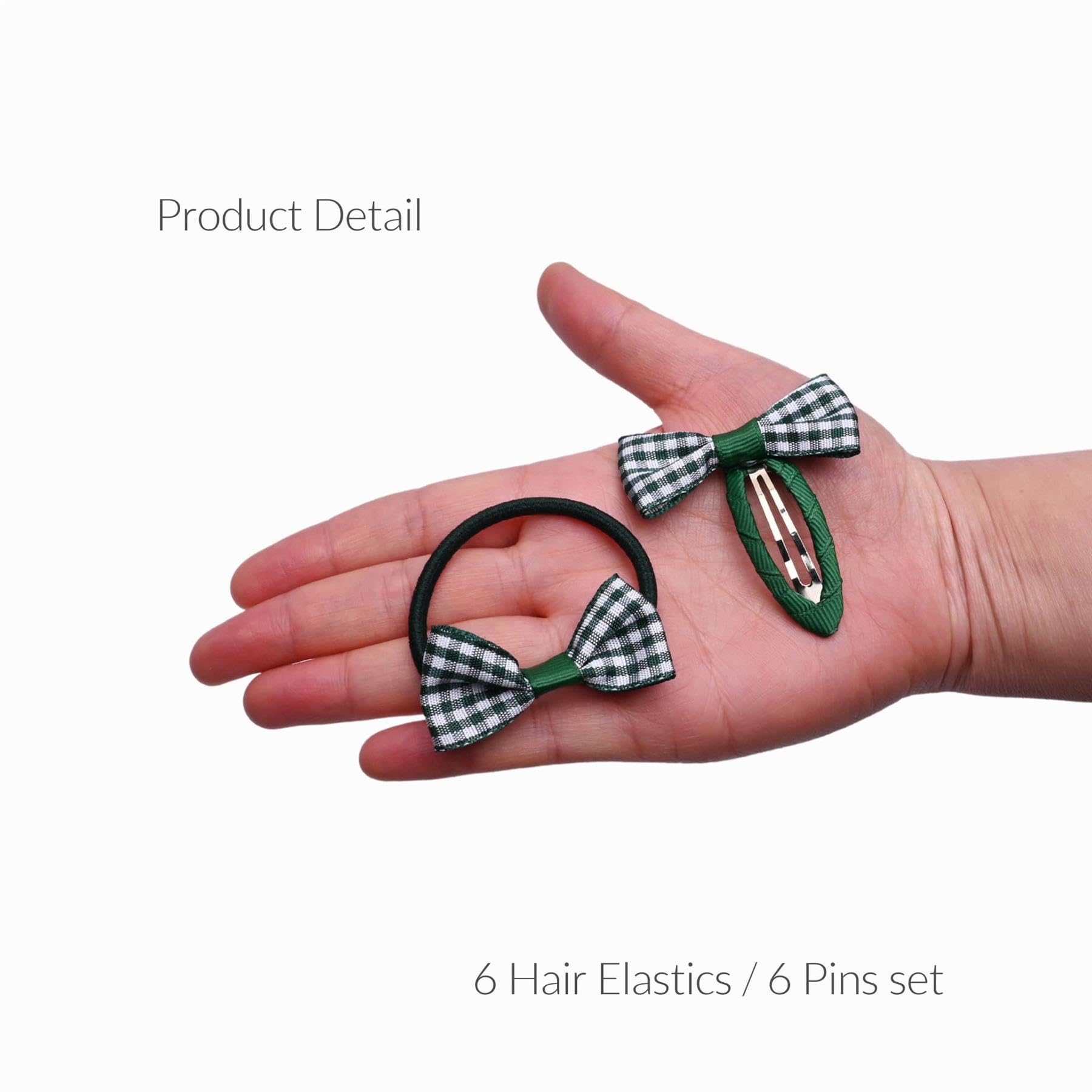 Basic Sense 12pcs Gingham Check Bow School Hair Set, Ribbon Snap Clips & Hair Elastics Ties for Girls School Uniform Dark Green - Image 2
