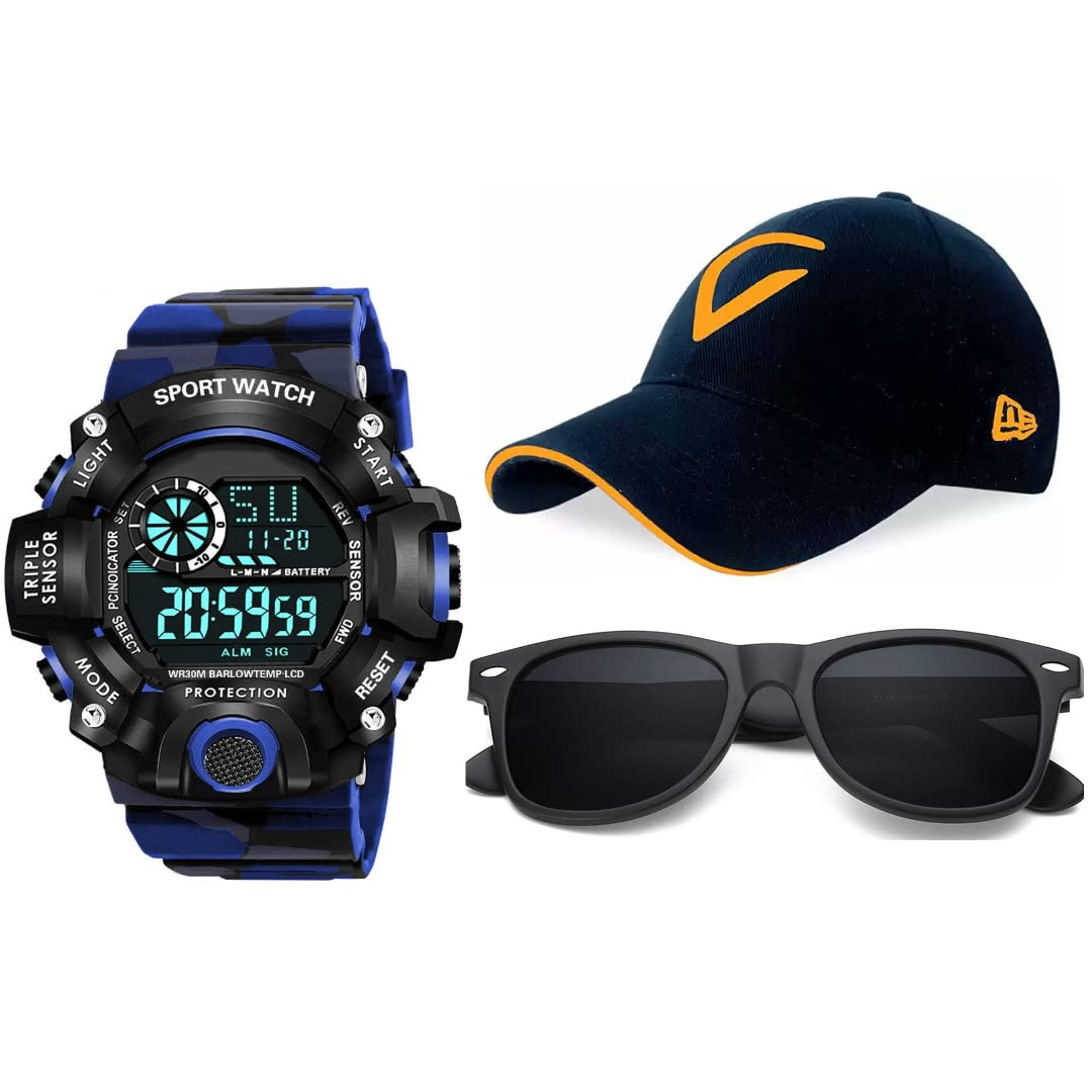 UnequeTrend Digital Sports Watch, Multi-Functional Watch for Boys with Cap and Sunglasses, Combo Pack of 3 (PTHK-2447) (Blue) (B09RVF69B5) Amazon Price History, Amazon Price Tracker