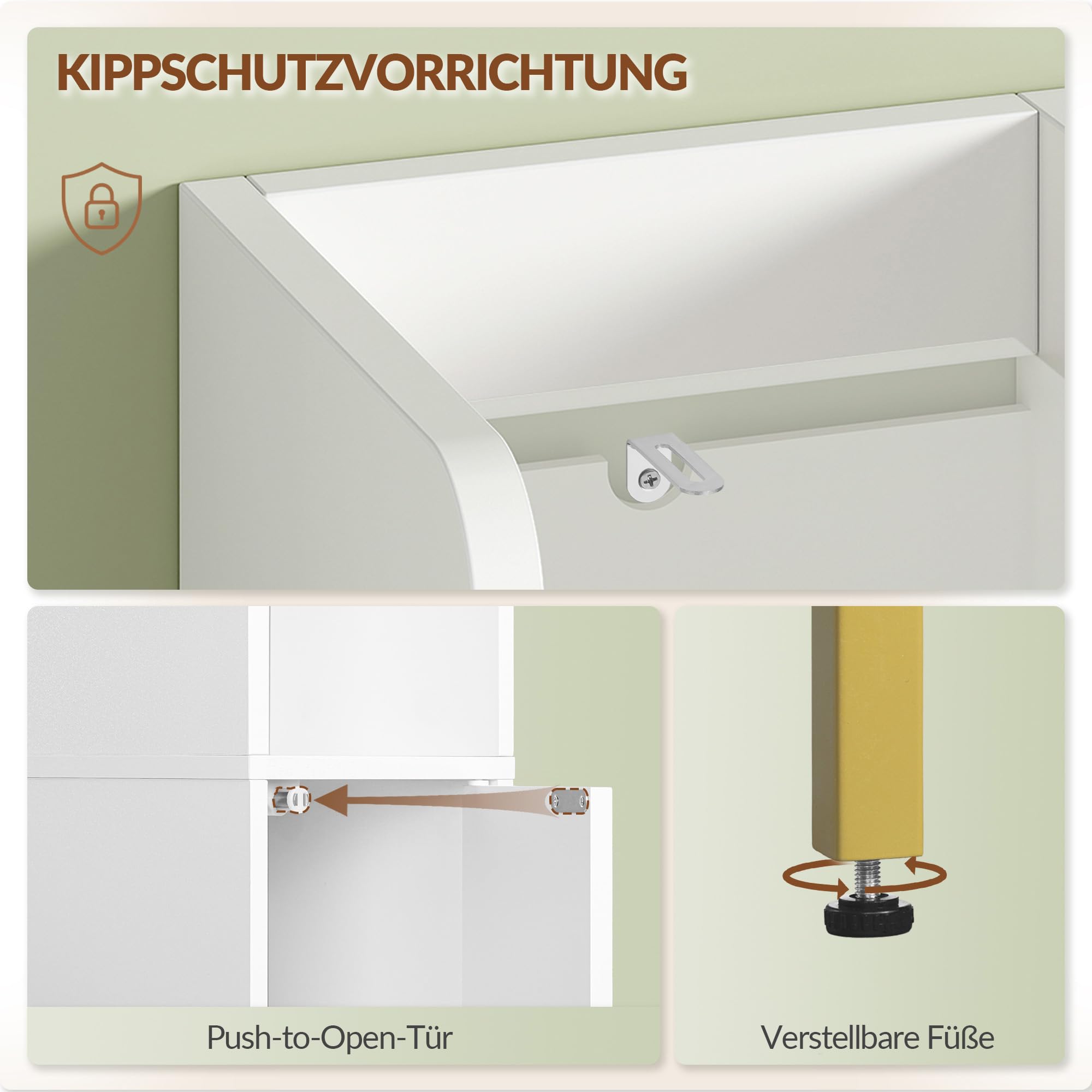 Badezimmerschrank Badschrank, 20 x 20 x 168 cm, Weiß und Gold