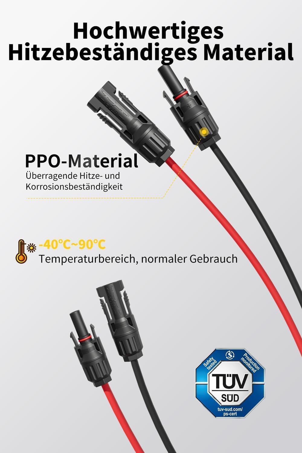 ENERNOVA Solarkabel 4mm²/6mm², Verlängerung 1-50M IP67 für PV Solaranlage