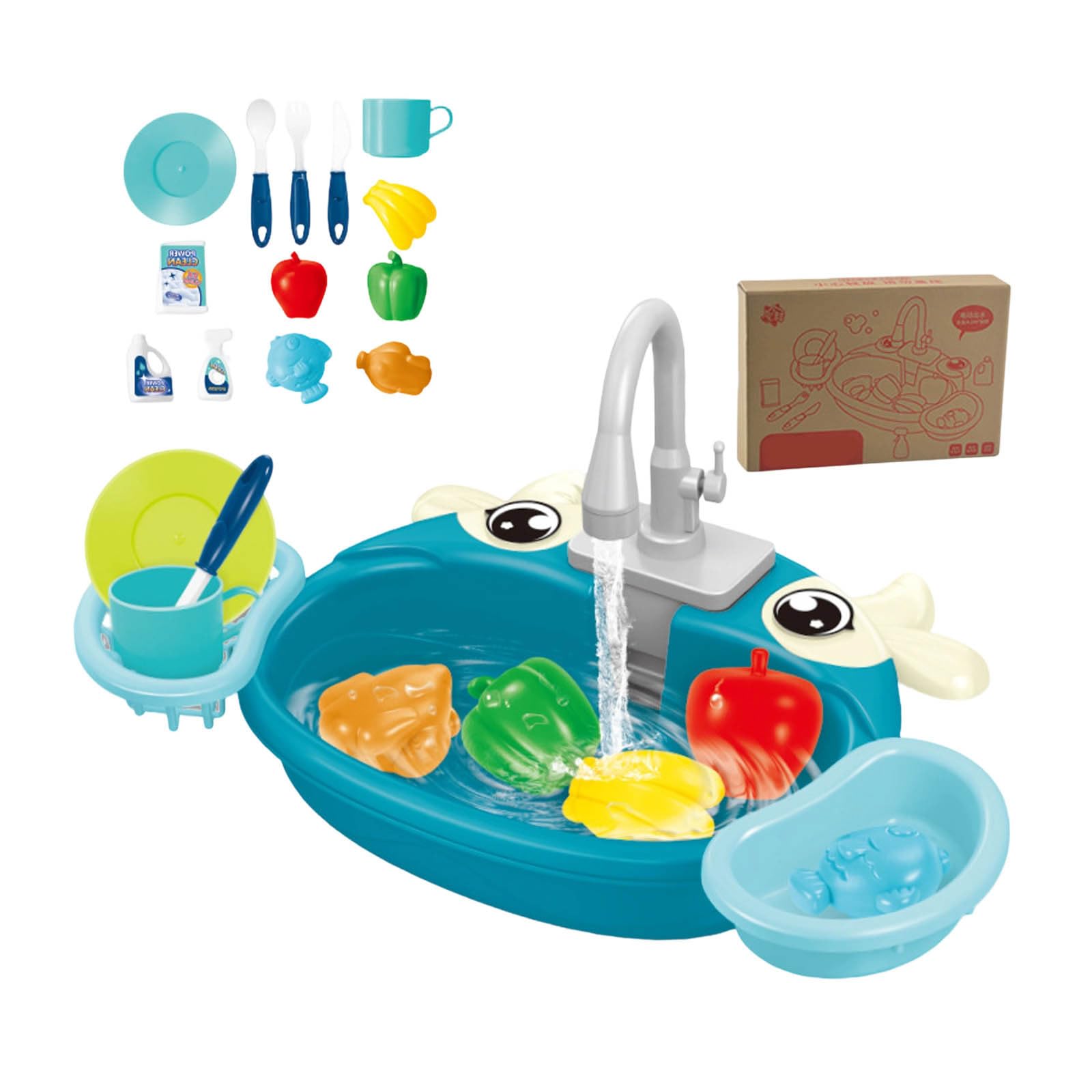 Generisch 2026 Cucina giochi con acqua corrente per set di giochi di ruolo con accessori girevoli, mezzi di gioco realistici per promuovere attività creative (C, taglia unica)