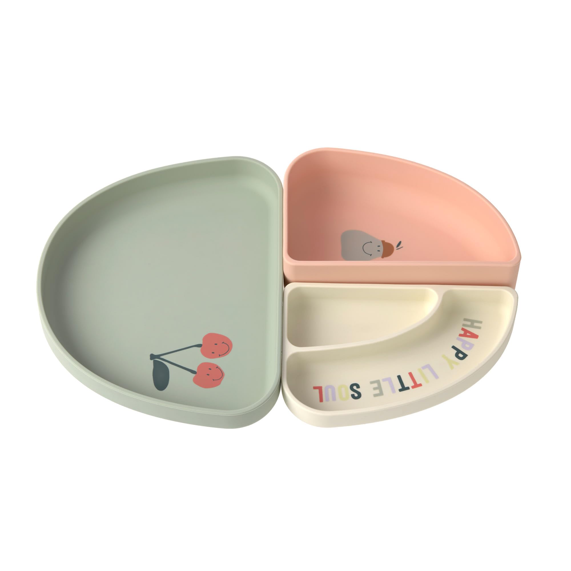 LÄSSIG Baby Kinder Geschirrset Silikon Teller Schüssel Snackteller/Silicone Dish Set Happy Fruits Cherry